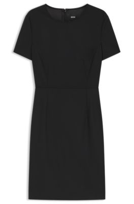 Slim-fit dress in virgin wool, Black
