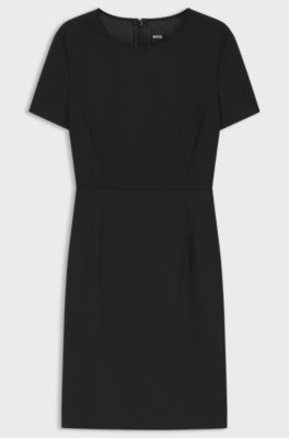 Vestido slim fit en lana virgen, Negro
