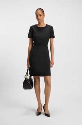 Vestido slim fit en lana virgen, Negro