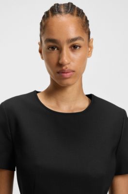 Vestido slim fit en lana virgen, Negro