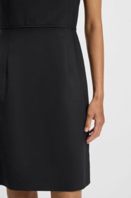 Vestido slim fit en lana virgen, Negro