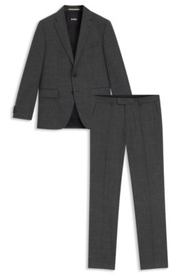Two-piece regular-fit suit in wool and linen, Dark Green