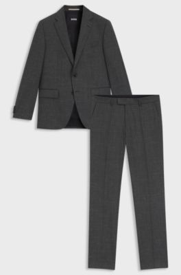 Two-piece regular-fit suit in wool and linen, Dark Green