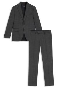 Abito due pezzi regular fit in lana e lino, Verde scuro