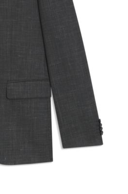 Two-piece regular-fit suit in wool and linen, Dark Green