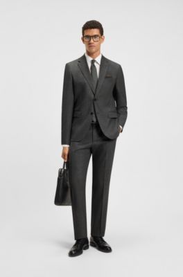 Two-piece regular-fit suit in wool and linen, Dark Green
