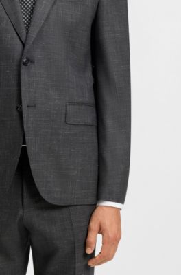 Two-piece regular-fit suit in wool and linen, Dark Green