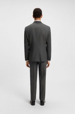 Two-piece regular-fit suit in wool and linen, Dark Green