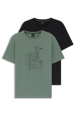 Two-pack of T-shirts in stretch-cotton jersey, Black / Green