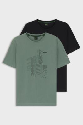 Two-pack of T-shirts in stretch-cotton jersey, Black / Green