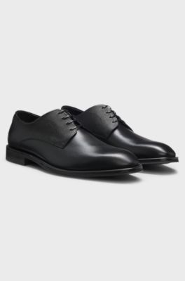Derby shoes in smooth and textured leather, Black