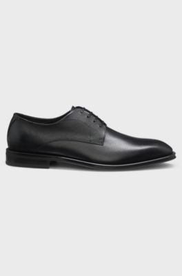 Derby shoes in smooth and textured leather, Black