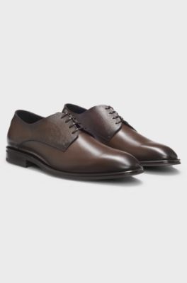 Derby shoes in smooth and textured leather, Dark Brown