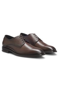 Derby shoes in smooth and textured leather, Dark Brown