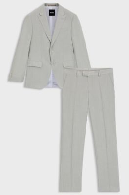 Slim-fit tweedelig pak van scheerwol met dessin, Zilver