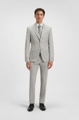 Slim-fit tweedelig pak van scheerwol met dessin, Zilver