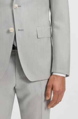 Two-piece slim-fit suit in patterned virgin wool, Silver