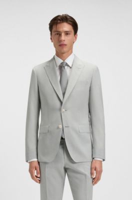 Two-piece slim-fit suit in patterned virgin wool, Silver