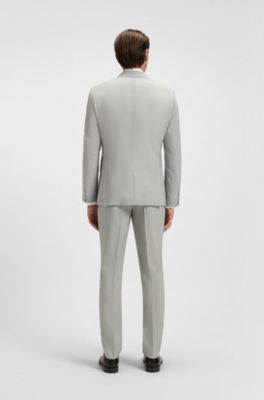 Two-piece slim-fit suit in patterned virgin wool, Silver