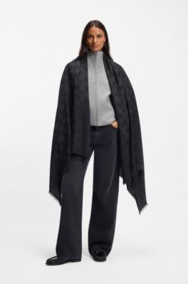 Bufanda de modal y lana con monogramas, Negro