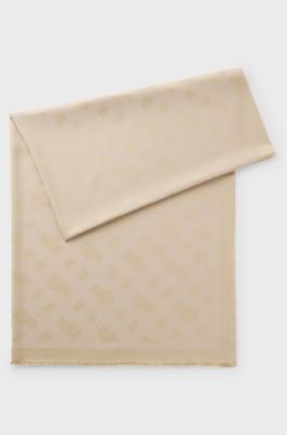 Schal aus Modal-Mix mit Wolle und Monogramm-Muster, Hellbeige