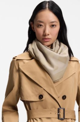 Monogram scarf in modal and wool, Light Beige