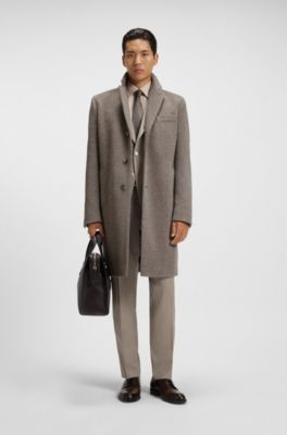 Cappotto slim fit in misto alpaca, Beige