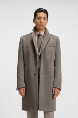 Abrigo slim fit en mezcla de alpaca, Beige