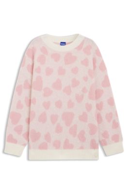 Oversized-fit sweater with heart jacquard, Pink Patterned