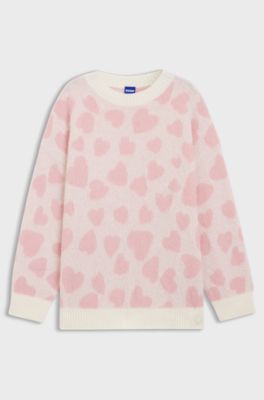 Maglione oversize con motivo jacquard a cuore, Rosa a motivi