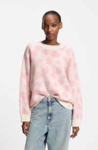 Oversized Pullover mit Jacquard-Herz, Rosa gemustert