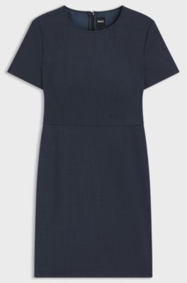 Vestito business in lana vergine m&eacute;lange, Blu scuro