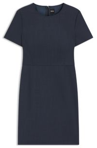 Business-Kleid aus melierter Schurwolle, Dunkelblau