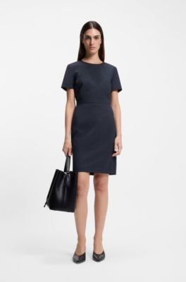 Business-Kleid aus melierter Schurwolle, Dunkelblau