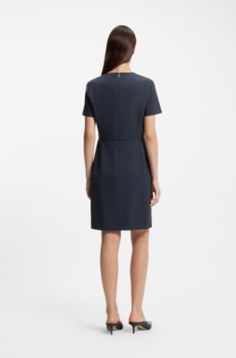 Robe habill&eacute;e en laine vierge chin&eacute;e, Bleu fonc&eacute;