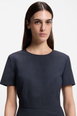 Vestito business in lana vergine m&eacute;lange, Blu scuro