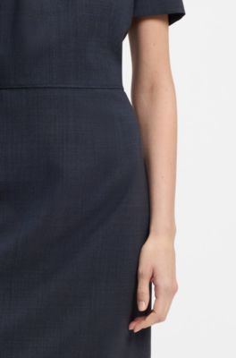 Vestito business in lana vergine m&eacute;lange, Blu scuro