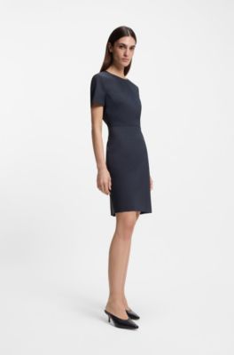 Vestito business in lana vergine m&eacute;lange, Blu scuro