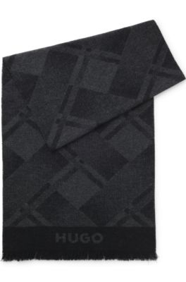 Brushed-cotton scarf with jacquard pattern, Black