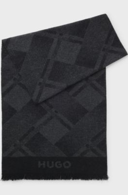 Brushed-cotton scarf with jacquard pattern, Black