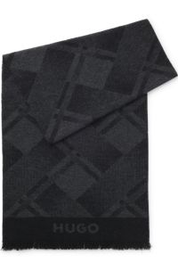 Brushed-cotton scarf with jacquard pattern, Black
