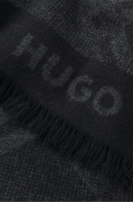 Brushed-cotton scarf with jacquard pattern, Black