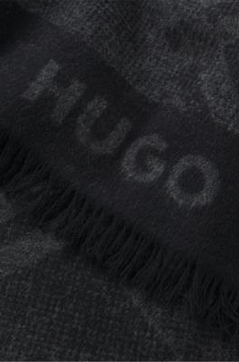 Brushed-cotton scarf with jacquard pattern, Black