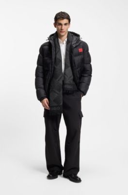 Brushed-cotton scarf with jacquard pattern, Black