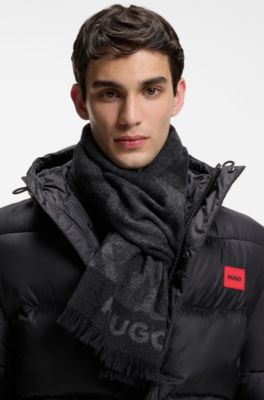 Brushed-cotton scarf with jacquard pattern, Black