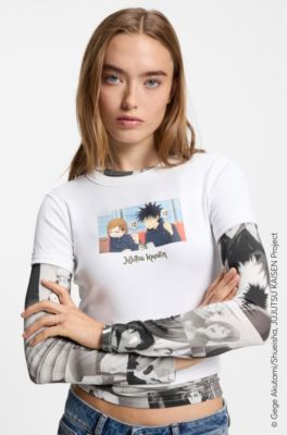 HUGO x Jujutsu Kaisen T-shirt con stampa Megumi e Nobara, Bianco