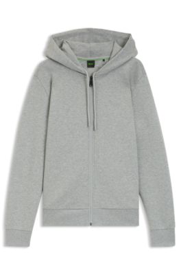 Zip-up hoodie in stretch cotton with logo detail, Light Grey