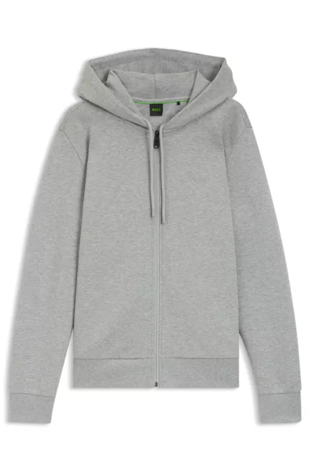 Zip-up hoodie in stretch cotton with logo detail