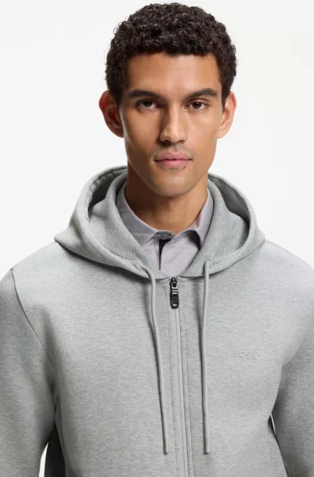 Zip-up hoodie in stretch cotton with logo detail