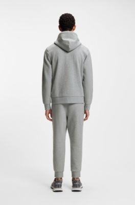 Zip-up hoodie in stretch cotton with logo detail, Light Grey